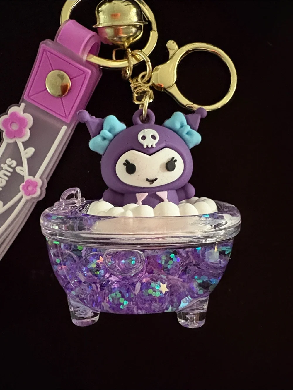 Purple Kuromi Bubble Bath Glitter Boba Balls Keychain Bag Charm with Strap